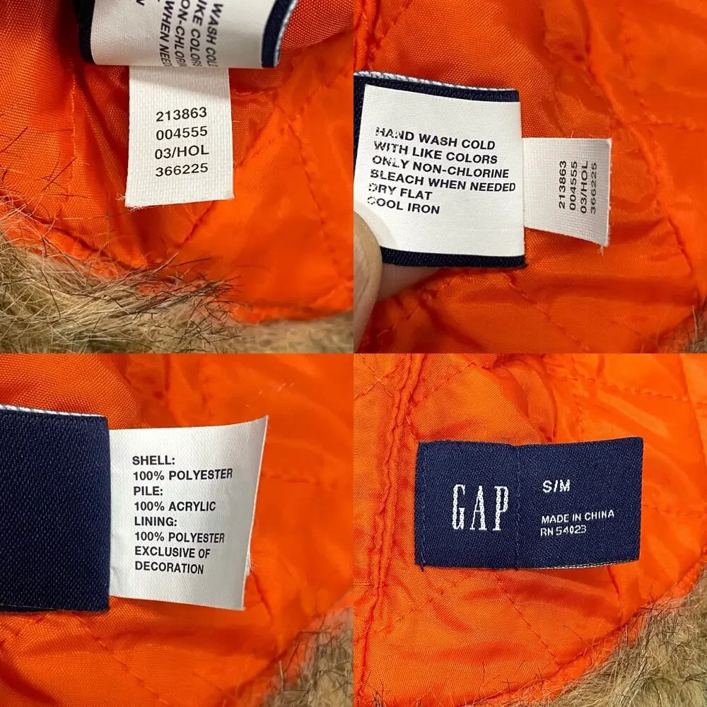GAP Quilt Lined Tan Trapper Hat Faux Fur Accent Ear‎ Flaps Fudd Cap Unisex S / M